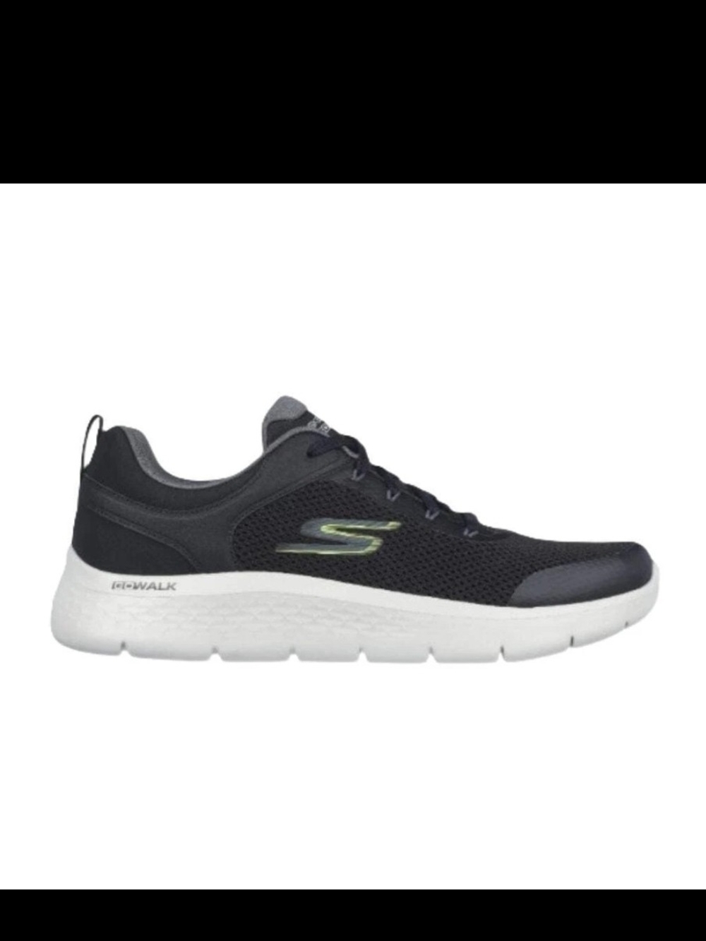Skechers Men's Black Mesh Sneaker with White Sole and Green Accent - Picture 1 of 9